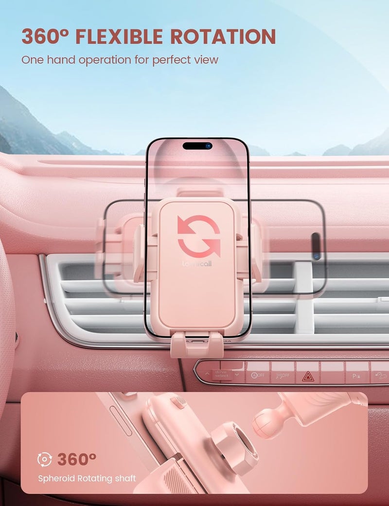 Lamicall 2025 Wider Clamp & Metal Hook Car Phone Holder Vent [Thick Cases Friendly] Phone Holders for Your Car Mount Automobile Hands Free Cradle Air Vent for iPhone 17 16 15 14 13 Pro Max Pink - Image 3